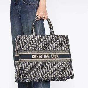 Navy Black Tan Large Book Tote w/wristlet Oblique Embroidery Set